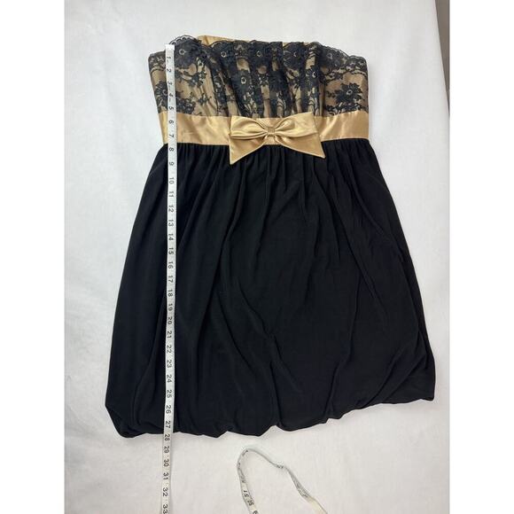 Vintage Gunne Sax Jessica McClintock Bubble Hem Dress Strapless Black Gold Lace - Picture 4 of 8